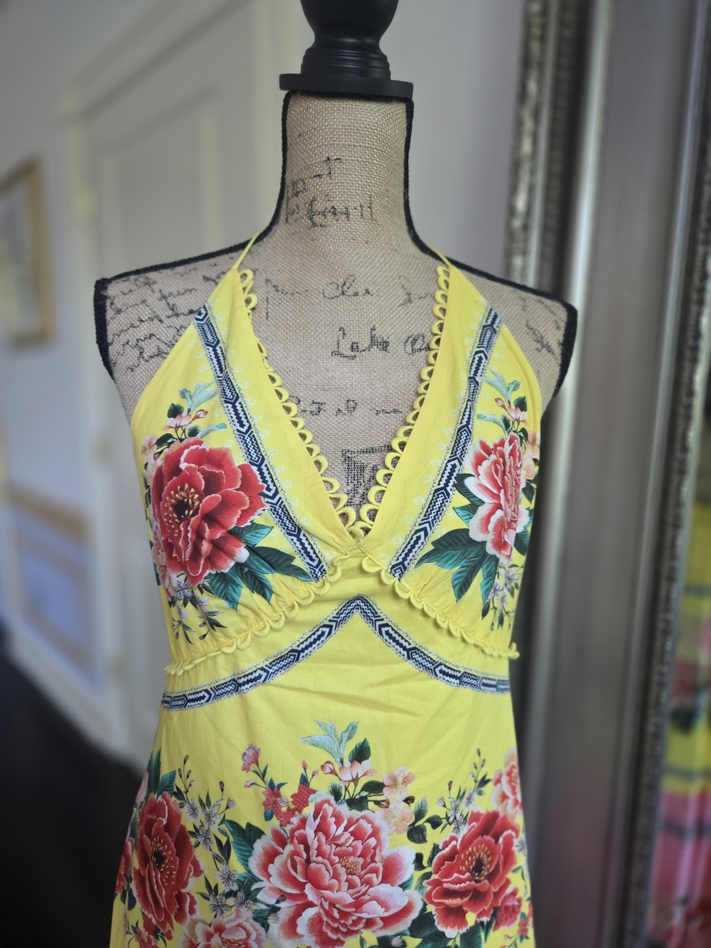 FARM Rio Yellow, Pink & Green Floral Halter Maxi Dress M - Picture 3 of 14
